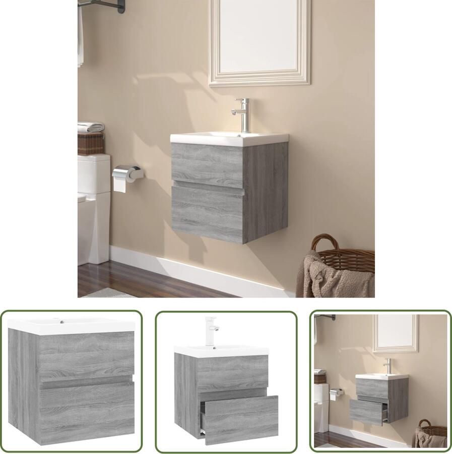 VidaXL Badkamermeubilair Wastafelkast met ingebouwde wasbak bewerkt hout grijs sonoma Grijze Wastafel Houten Wastafel Compact Badkamermeubel