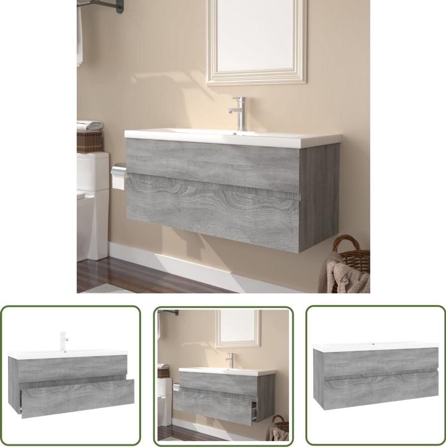 VidaXL Badkamermeubilair Wastafelkast met ingebouwde wasbak bewerkt hout grijs sonoma Grijze Wastafel Houten Wastafel Sonoma Eiken