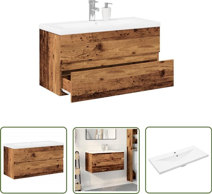 VidaXL Badkamermeubilair Wastafelkast met ingebouwde wasbak oud houtkleurig Houten Wastafelkast Vintage Wastafel Wasbasin