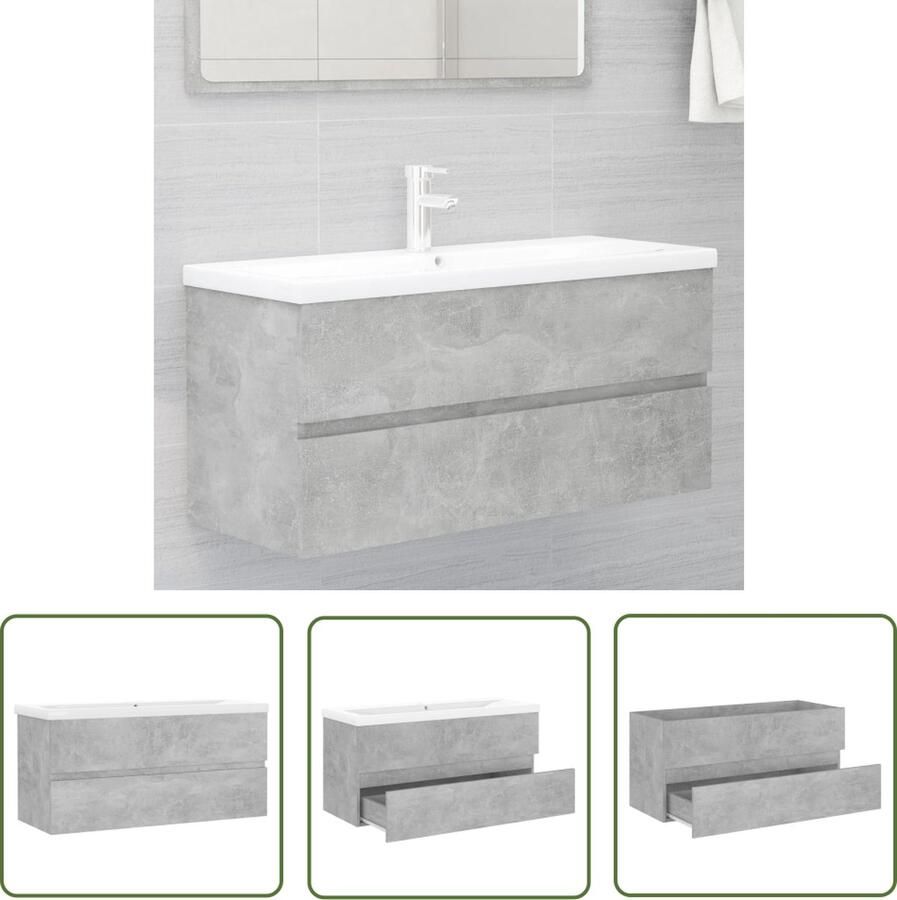VidaXL Wastafelkast En Wastafel Wastafelkasten En Wastafels Wastafel Wastafels Wastafelkast met ingebouwde wastafel bewerkt hout betongrijs