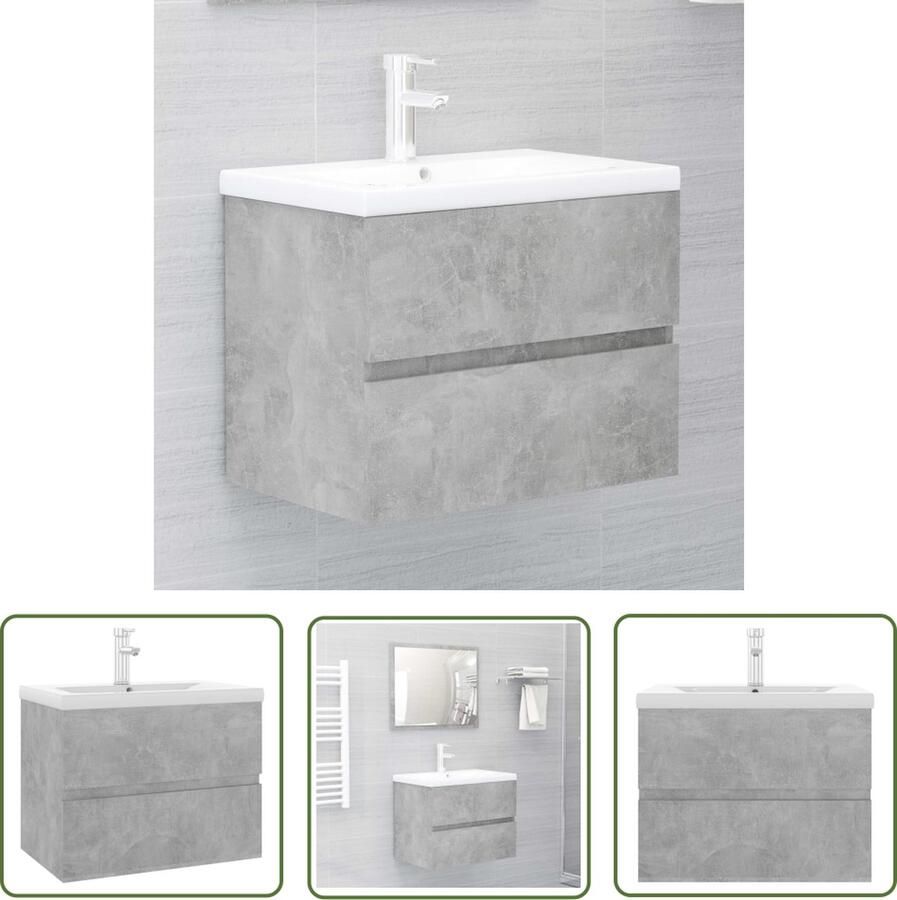 VidaXL Badkamermeubilair Wastafelkast met ingebouwde wastafel spaanplaat betongrijs Betonlook Grijze Wastafel Houten Kast