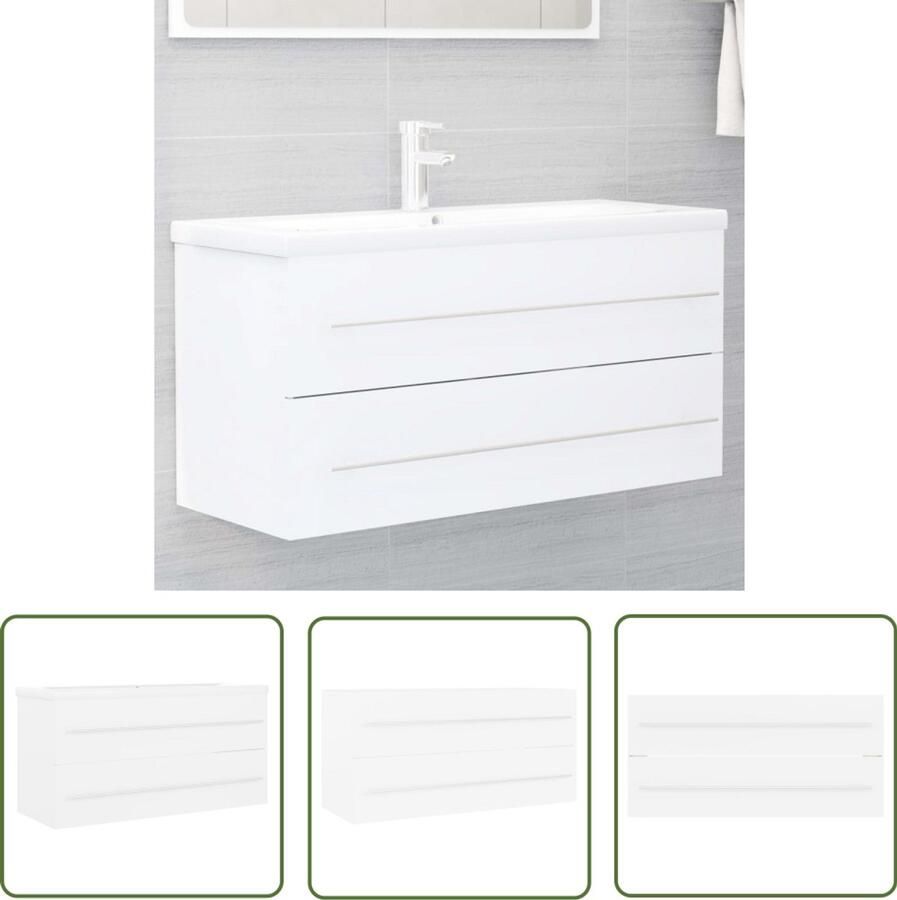 VidaXL Badkamermeubilair Wastafelkast met ingebouwde wastafel spaanplaat wit Wastafel Keukenkraan Spoelbak