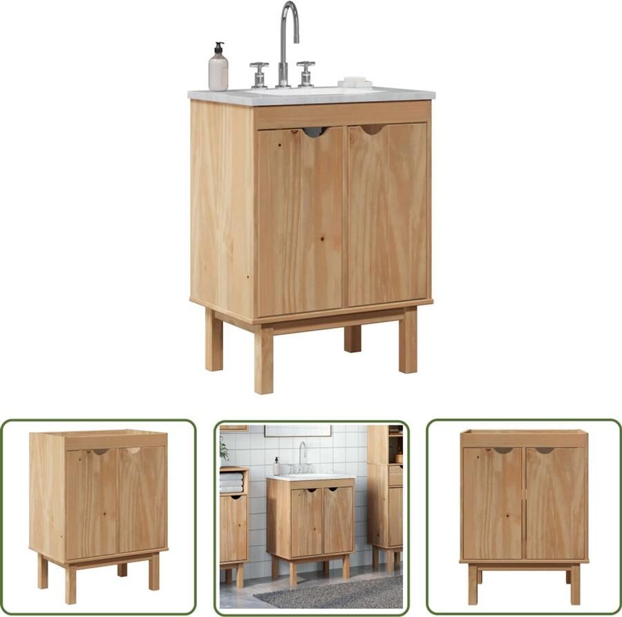 VidaXL Badkamermeubilair Wastafelkast OTTA 59x40x80 cm massief grenenhout Houten Wastafelkast Grenenhouten Kast Vintage Wastafelkast