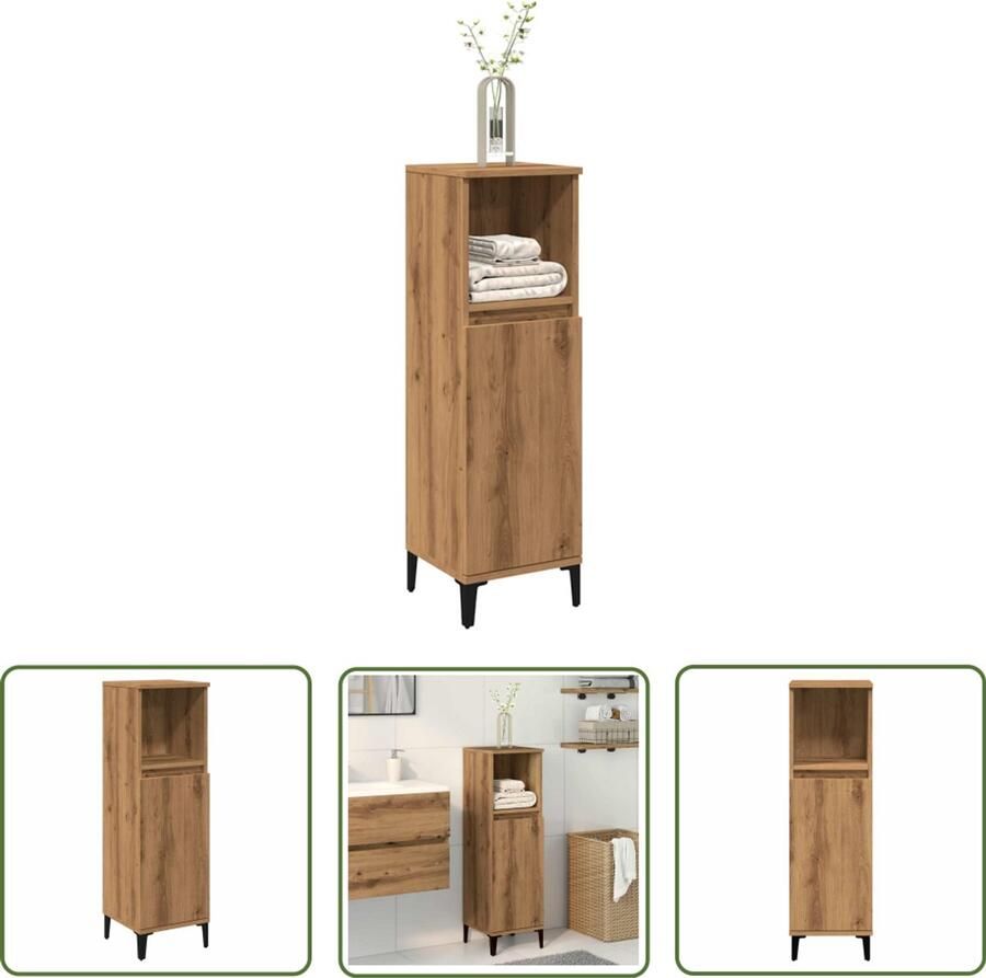 VidaXL Badkamerspiegel Badkamerkast 30x30x100 cm bewerkt hout artisanaal eikenkleurig Opslagruimte Houten Kast Eiken Kleurtje - Foto 2