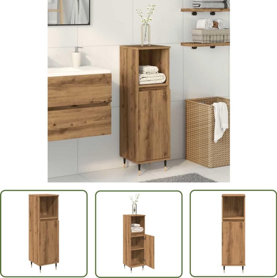 VidaXL Badkamerspiegel Badkamerkast 30x30x100 cm bewerkt hout artisanaal eikenkleurig Opslagruimte Houten Kast Eiken Kleurtje