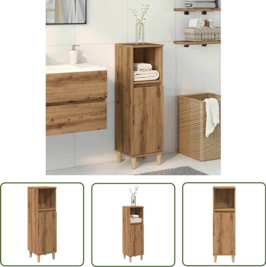 VidaXL Badkamerspiegel Badkamerkast 30x30x100 cm bewerkt hout artisanaal eikenkleurig Opslagruimte Houten Kast Eiken Kleurtje