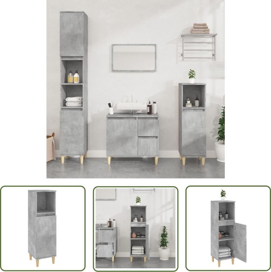 VidaXL Badkamerspiegel Badkamerkast 30x30x100 cm bewerkt hout betongrijs Badkamermeubilair Opbergkast Houten Kast