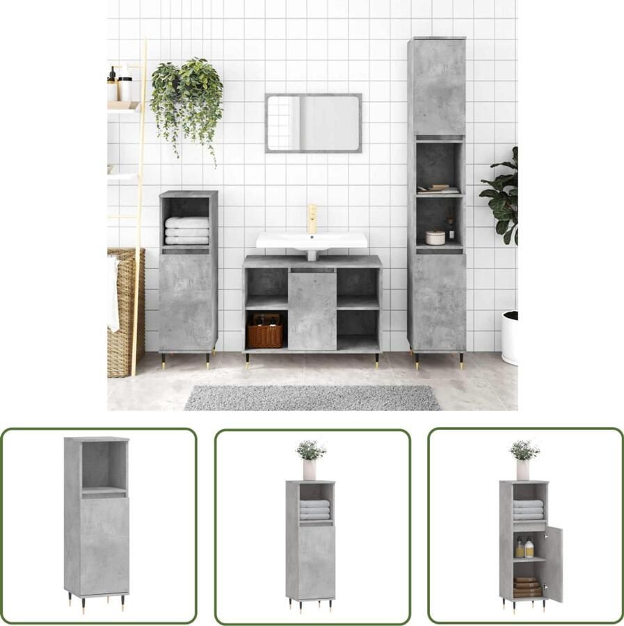 VidaXL Badkamerspiegel Badkamerkast 30x30x100 cm bewerkt hout betongrijs Opslagruimte Houten Kast Grijze Kast