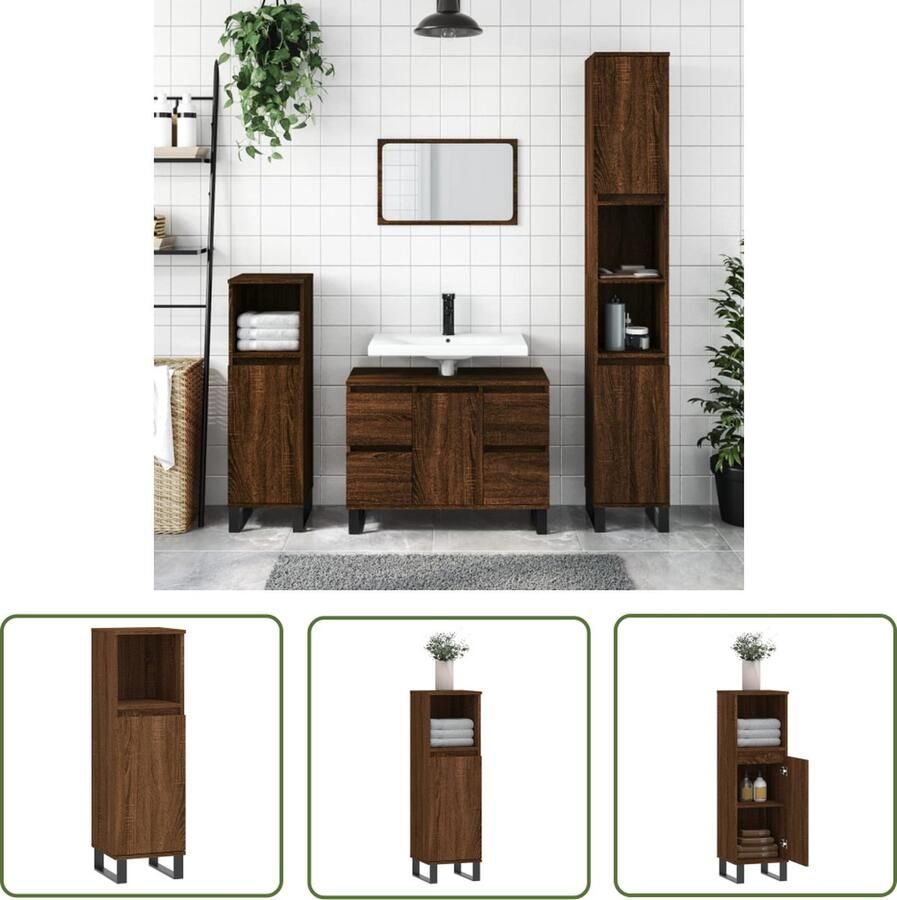 VidaXL Badkamerspiegel Badkamerkast 30x30x100 cm bewerkt hout bruin eikenkleur Houten Badkamermeubel Bruine Badkamerkast Badkameropslag