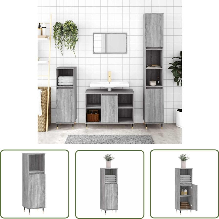 VidaXL Badkamerspiegel Badkamerkast 30x30x100 cm bewerkt hout grijs sonoma eikenkleur Badkamermeubilair Grijze Badkamer Sonomaneik