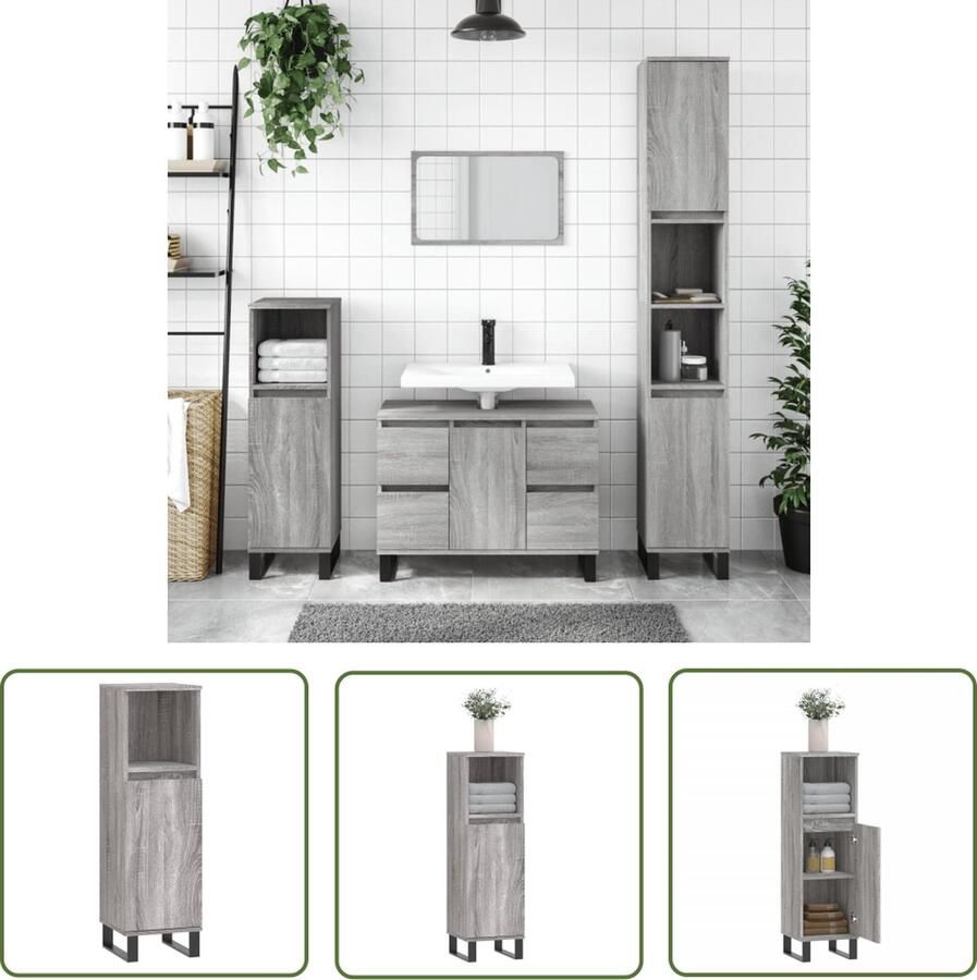 VidaXL Badkamerspiegel Badkamerkast 30x30x100 cm bewerkt hout grijs sonoma eikenkleur Badkamermeubilair Grijze Badkamer Sonoma Eiken