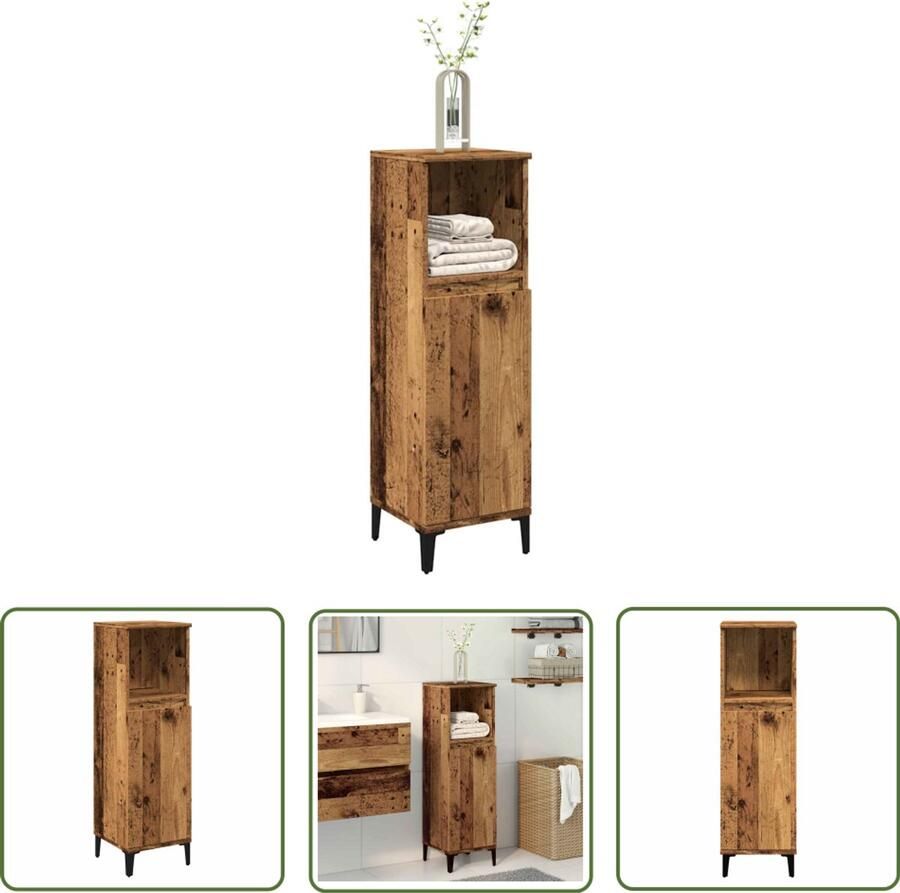 VidaXL Badkamerspiegel Badkamerkast 30x30x100 cm bewerkt hout oud houtkleurig Opslagruimte Houten Kast Vintage Design