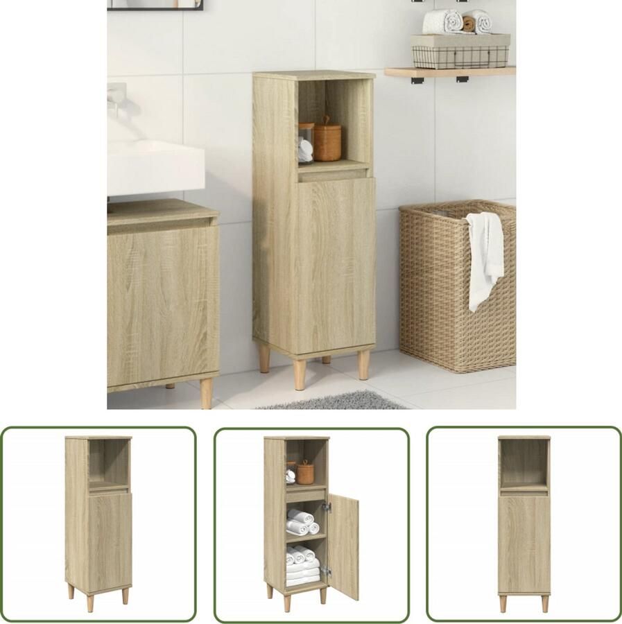 VidaXL Badkamerspiegel Badkamerkast 30x30x100 cm bewerkt hout sonoma eikenkleurig Sonoma Eiken Houten Kast Opbergkast