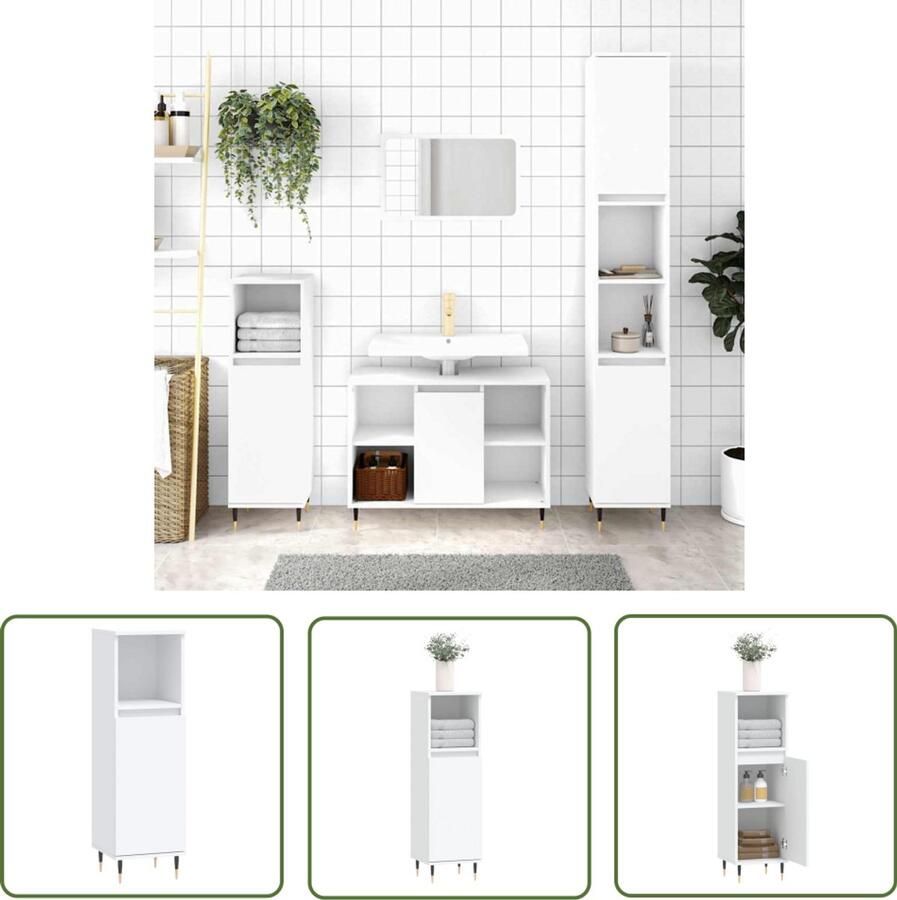 VidaXL Badkamerspiegel Badkamerkast 30x30x100 cm bewerkt hout wit Opslagruimte Houten Kast Wit Meubel