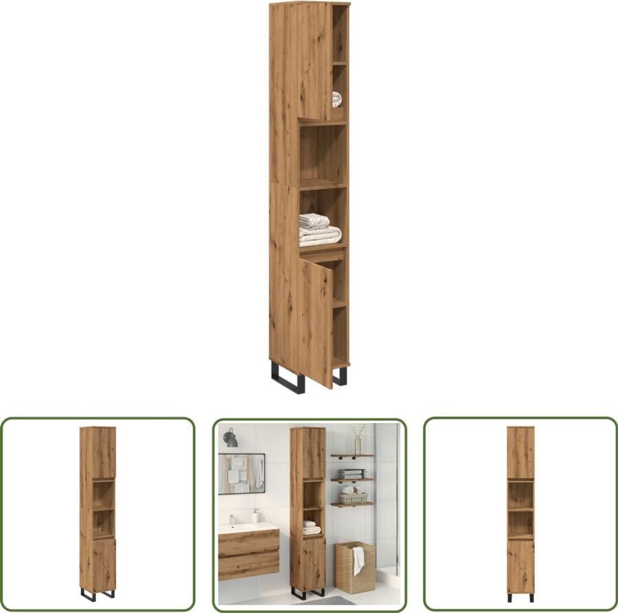 VidaXL Badkamerspiegel Badkamerkast 30x30x190 cm bewerkt hout artisanaal eikenkleurig Opslagoplossing Houten Kast Eiken Kleurtint