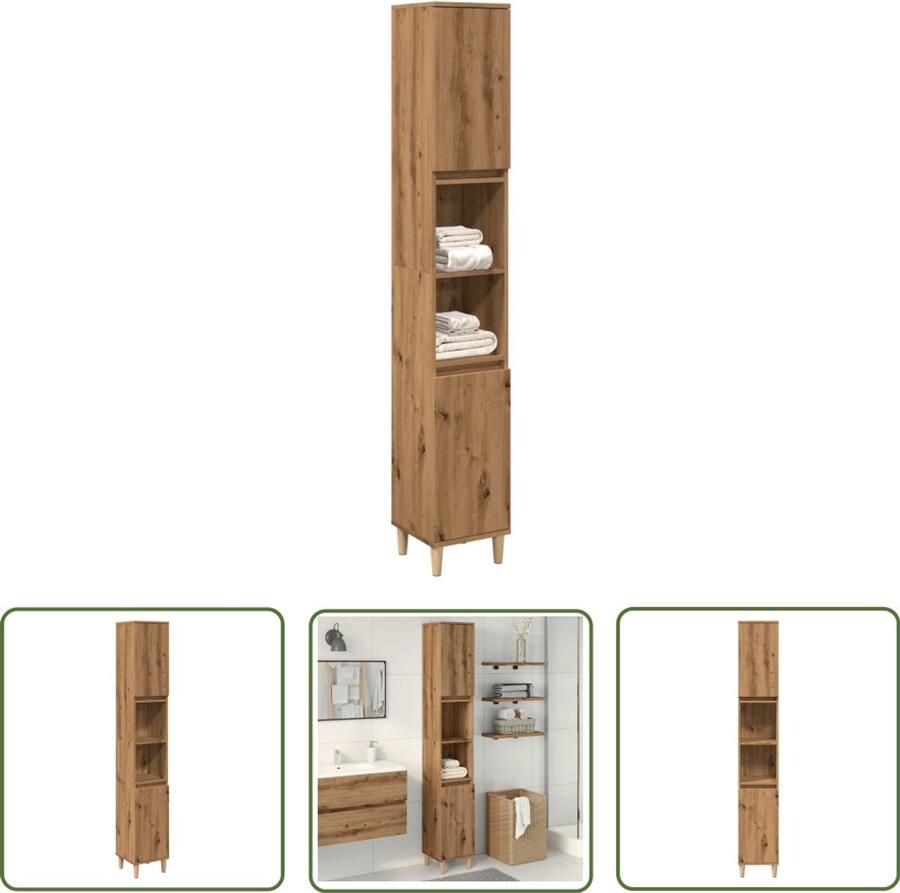 VidaXL Badkamerspiegel Badkamerkast 30x30x190 cm bewerkt hout artisanaal eikenkleurig Opslagruimte Houten Kast Eiken Kleur
