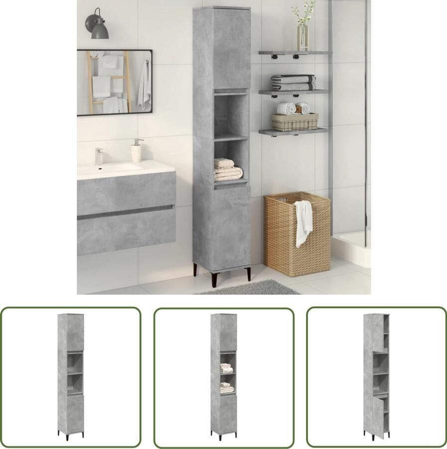 VidaXL Badkamerspiegel Badkamerkast 30x30x190 cm bewerkt hout betongrijs Opslagruimte Houten Kast Industrieel Design