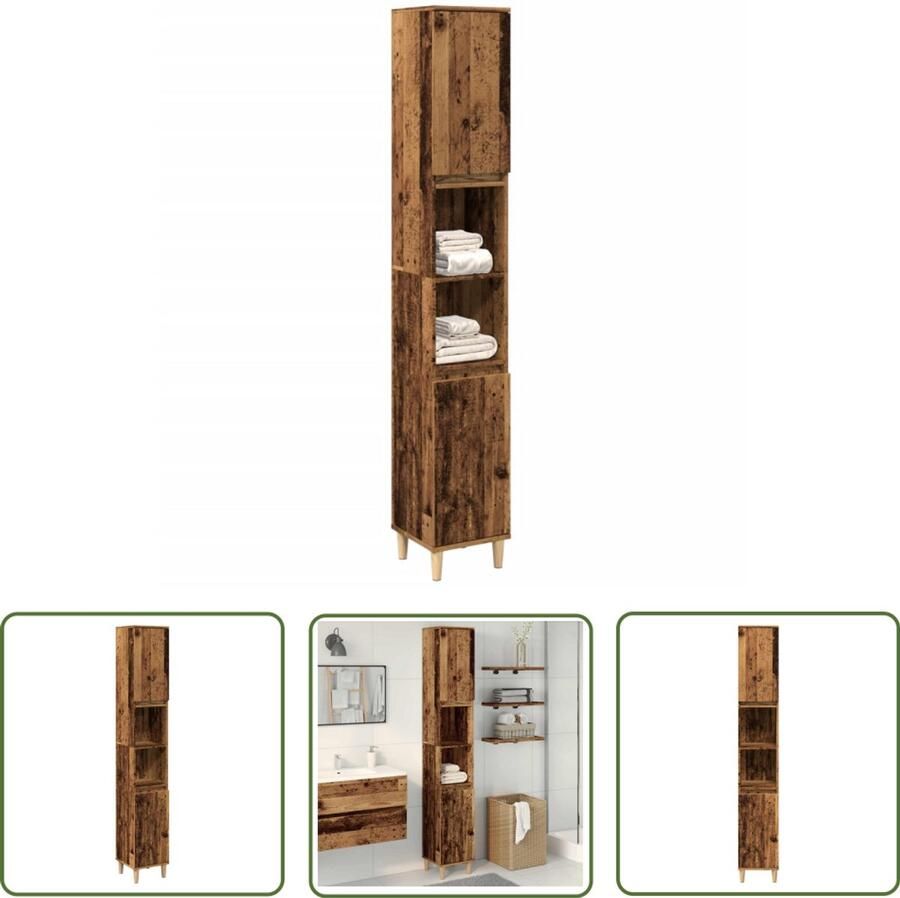 VidaXL Badkamerspiegel Badkamerkast 30x30x190 cm bewerkt hout oud houtkleurig Opslagruimte Houten Kast Vintage Kast