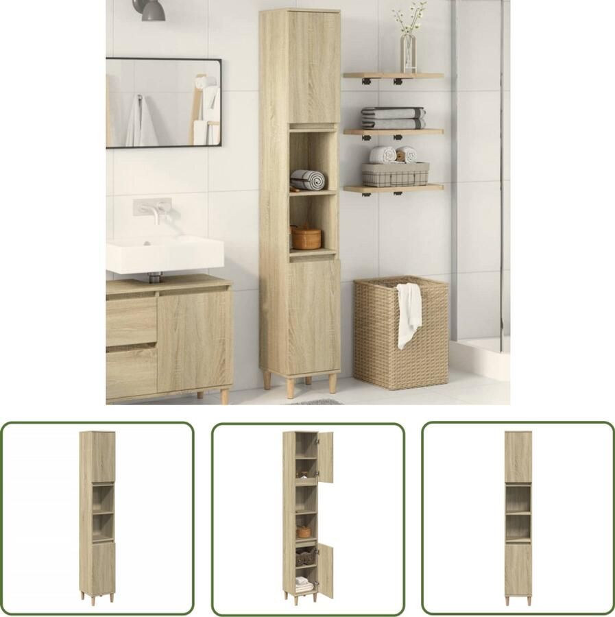 VidaXL Badkamerspiegel Badkamerkast 30x30x190 cm bewerkt hout sonoma eikenkleurig Opslagruimte Sonoma Eiken Houten Kast