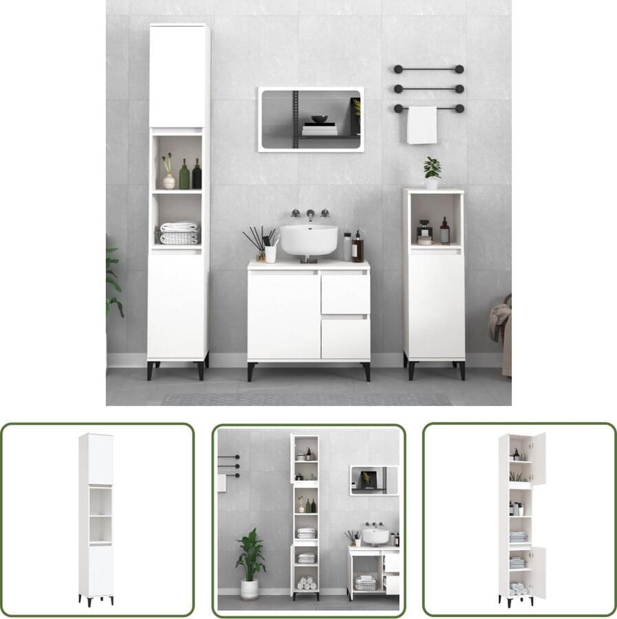 VidaXL Badkamerspiegel Badkamerkast 30x30x190 cm bewerkt hout wit Badkamermeubilair Opbergkast Houten Kast