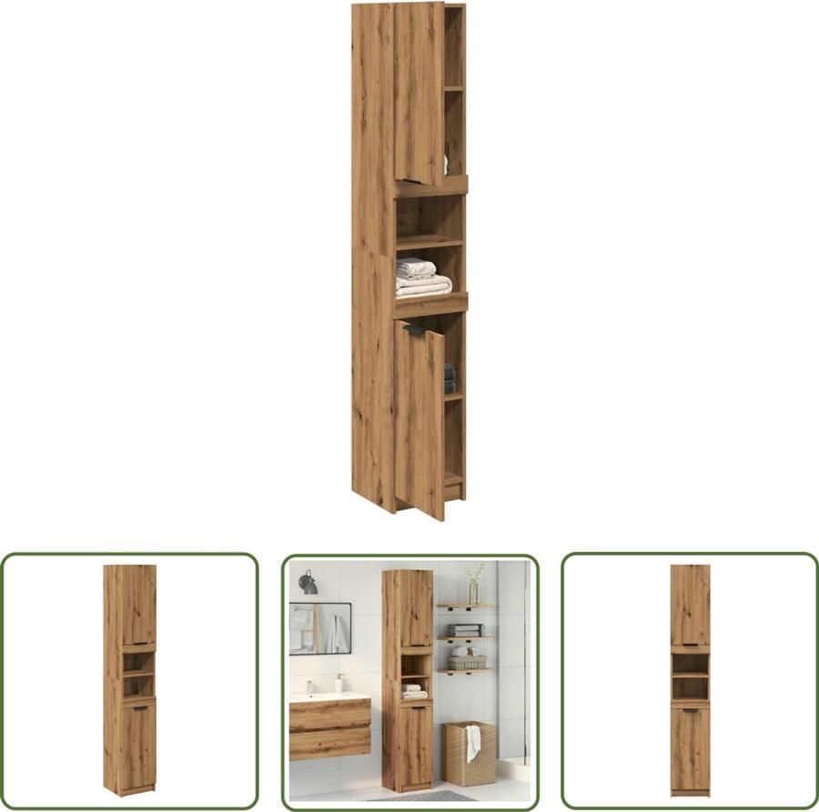 VidaXL Badkamerspiegel Badkamerkast 32x34x188 5 cm bewerkt hout artisanaal eikenkleur Opslagoplossing Houten Kast Eiken Kleurtint