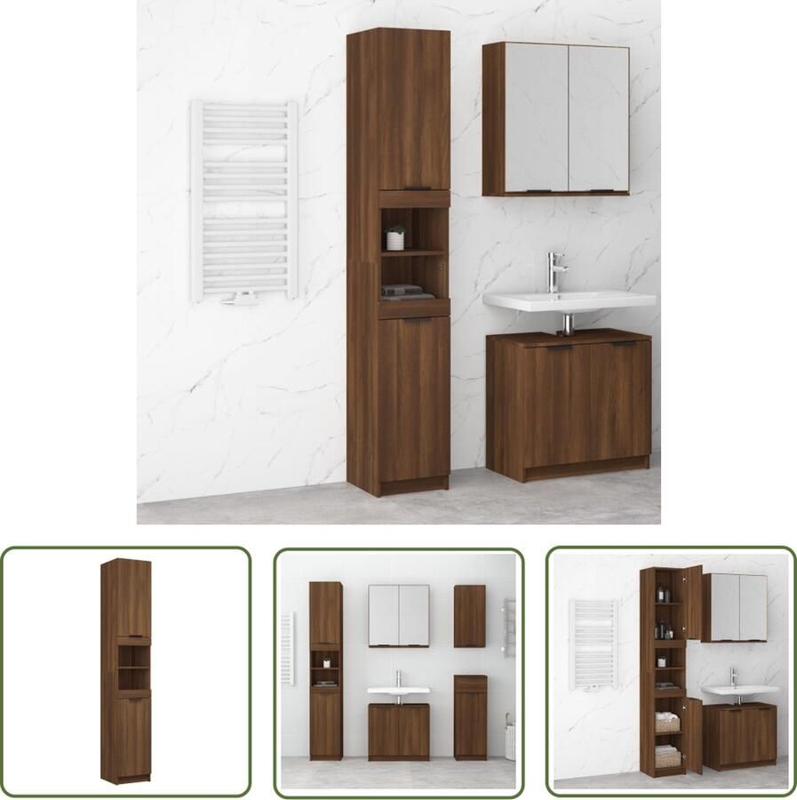 VidaXL Badkamerspiegel Badkamerkast 32x34x188 5 cm bewerkt hout bruin eikenkleur Houten Kast Opslagoplossing Badkamermeubilair