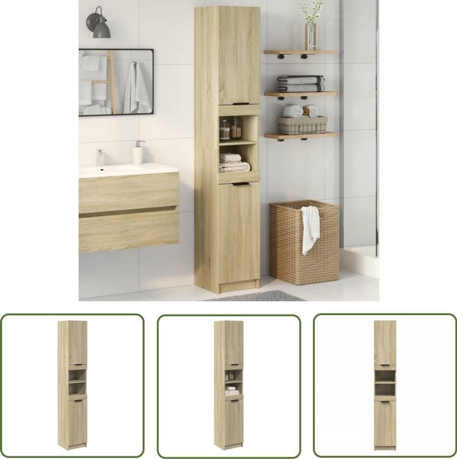VidaXL Badkamerspiegel Badkamerkast 32x34x188 5 cm bewerkt hout sonoma eikenkleurig Opslagoplossing Sonoma Eiken Houten Kast