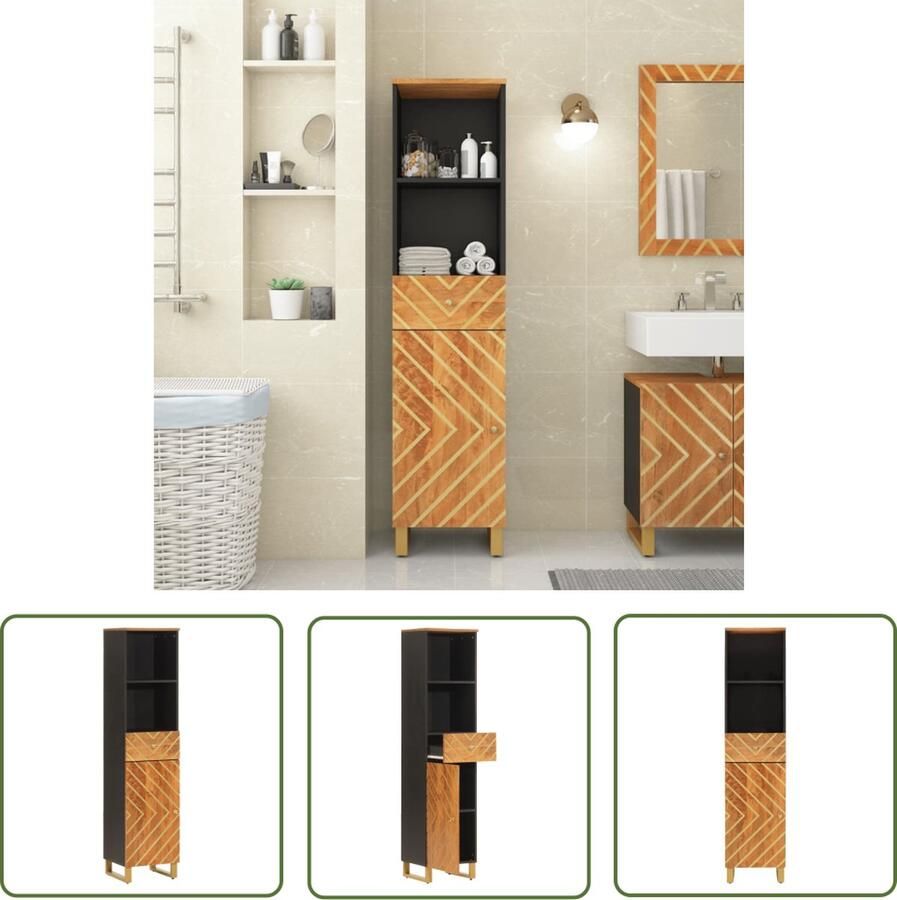 VidaXL Badkamerspiegel Badkamerkast 38x33 5x160 cm massief mangohout bruin en zwart Houten Badkamerkast Mangohouten Kast Badkameropbergruimte