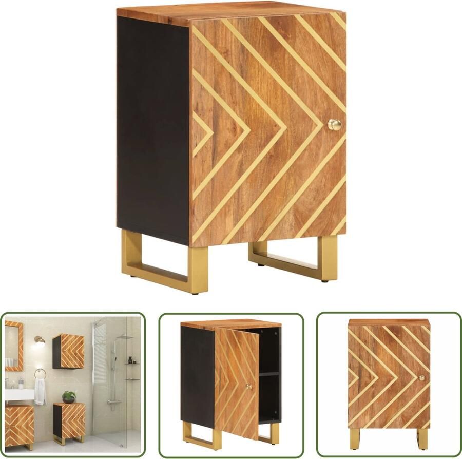 VidaXL Badkamerspiegel Badkamerkast 38x33 5x58 cm massief mangohout bruin en zwart Houten Badkamerkast Mango Hout Badkamermeubilair