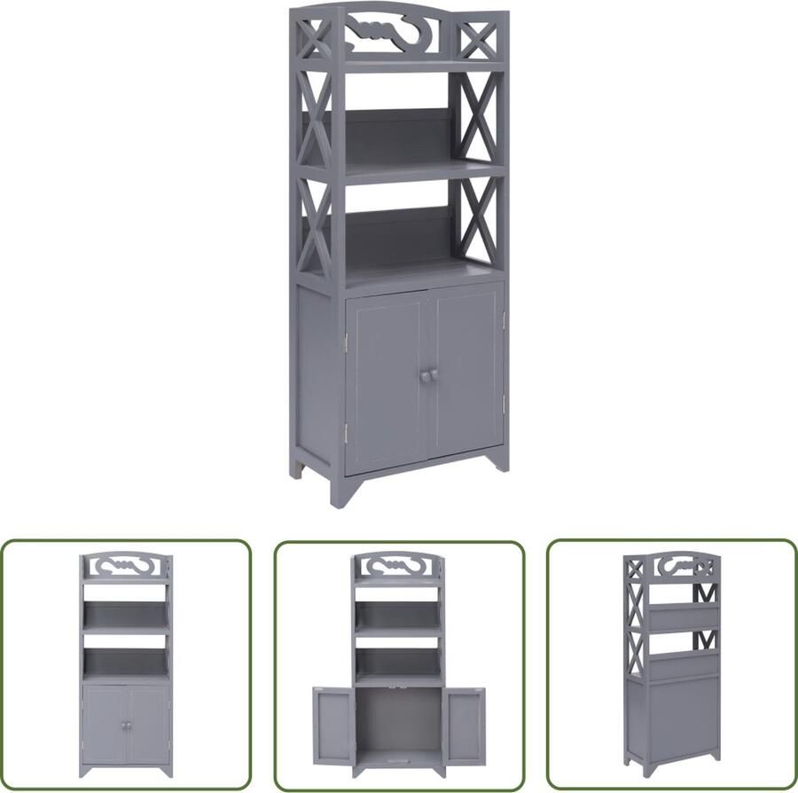 The Living Store Badkaast 46 x 24 x 116 cm Grijs Palauwnia hout Met 3 vakken en 2 deuren Badkamerkast Badkamerspiegel Opslagruimte Badkamerinrichting Paulowniahout - Foto 2