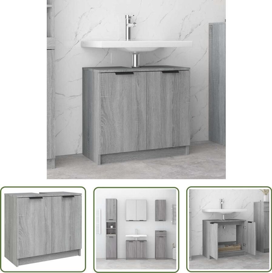 VidaXL Badkamerspiegel Badkamerkast 64 5x33 5x59 cm bewerkt hout grijs sonoma eiken Badkamermeubilair Grijze Badkamer Houten Badkamerkast