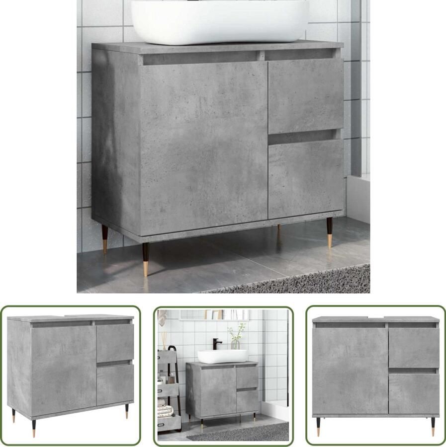 VidaXL Badkamerspiegel Badkamerkast 65x33x60 cm bewerkt hout betongrijs Opslagruimte Badkameraccessoires Design Badkamer