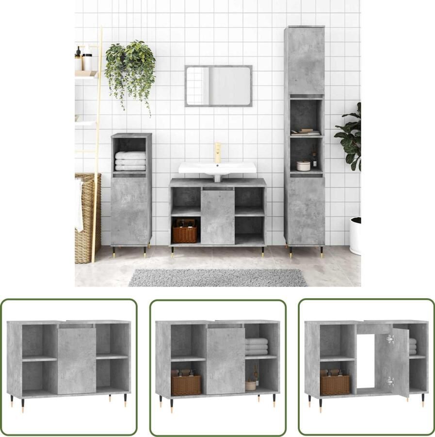VidaXL Badkamerspiegel Badkamerkast 80x33x60 cm bewerkt hout betongrijs Badkamermeubilair Betonlook Grijze Badkamer