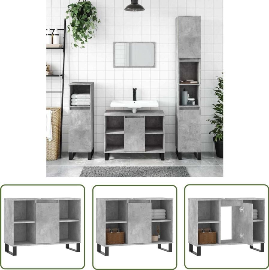 VidaXL Badkamerspiegel Badkamerkast 80x33x60 cm bewerkt hout betongrijs Opslagruimte Houten Kast Grijze Kast