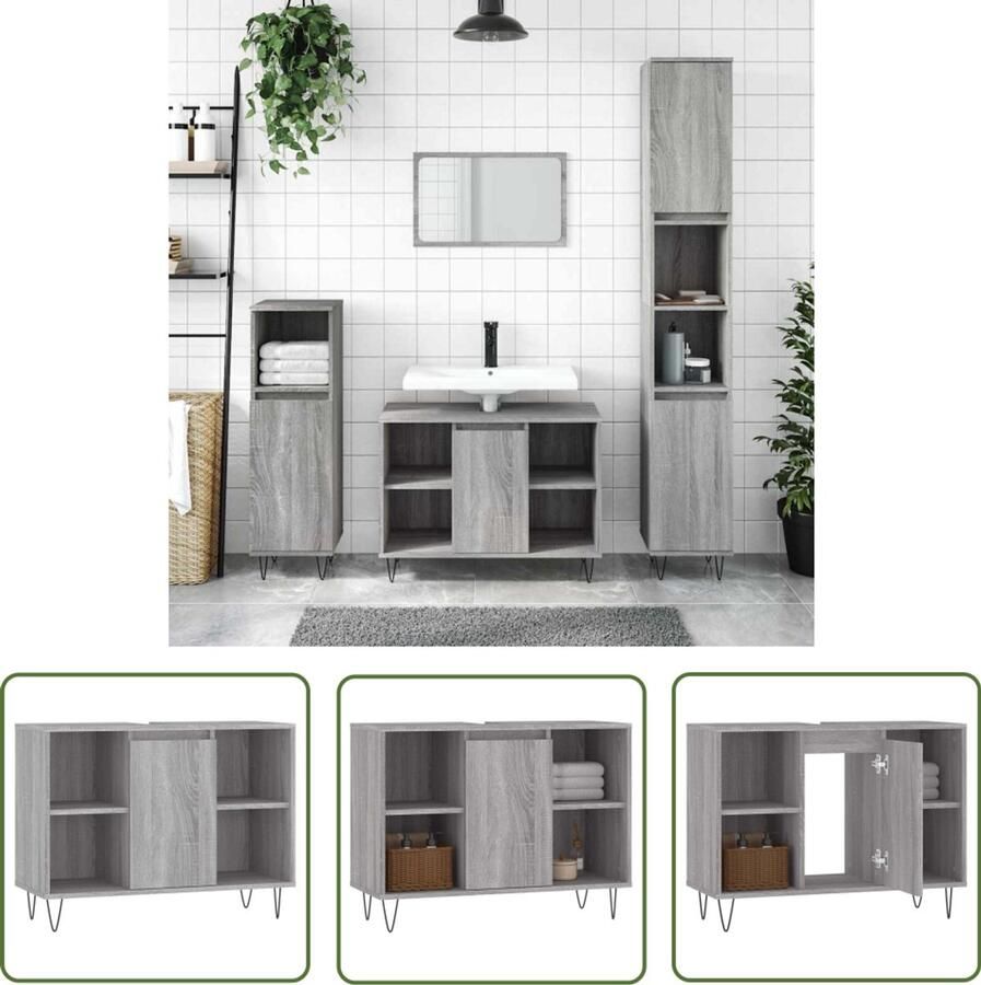 VidaXL Badkamerspiegel Badkamerkast 80x33x60 cm bewerkt hout grijs sonoma eikenkleurig Badkamermeubilair Grijze Badkamer Sonomaneik