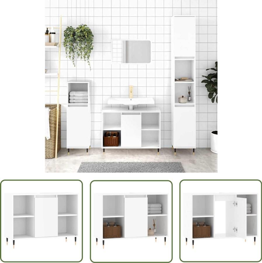 VidaXL Badkamerspiegel Badkamerkast 80x33x60 cm bewerkt hout hoogglans wit Opslagruimte Houten Kast Witte Kast
