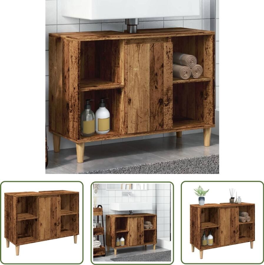 VidaXL Badkamerspiegel Badkamerkast 80x33x60 cm bewerkt hout oud houtkleurig Opslagruimte Houten Kast Vintage Stijl