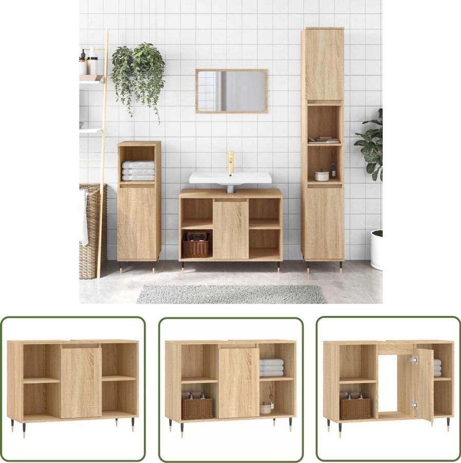 VidaXL Badkamerspiegel Badkamerkast 80x33x60 cm bewerkt hout sonoma eikenkleurig Sonoma Eiken Houten Badkamermeubel Opbergkast Badkamer