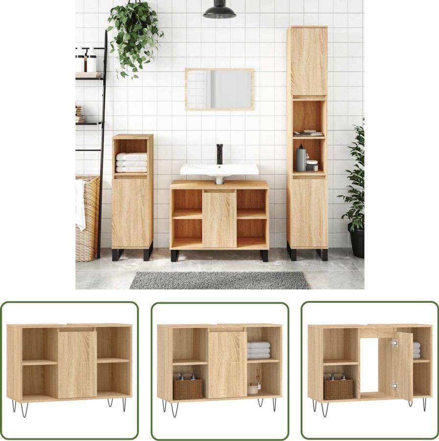 VidaXL Badkamerspiegel Badkamerkast 80x33x60 cm bewerkt hout sonoma eikenkleurig Sonoma Eiken Houten Kast Opbergkast