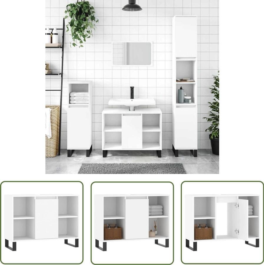 VidaXL Badkamerspiegel Badkamerkast 80x33x60 cm bewerkt hout wit Badkamermeubilair Houten Badkamerkast Wit Badkamerkast