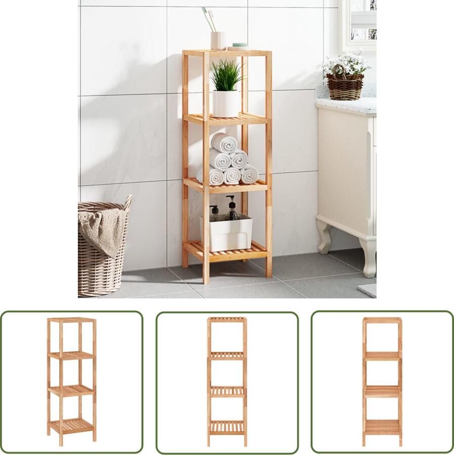 The Living Store Badkamerrek Houten Walnotenhout 36x36x112 cm 4 schappen Badkamerkast Badkamerspiegel Badkamerplank Badkamermeubel Opslagruimte - Foto 2