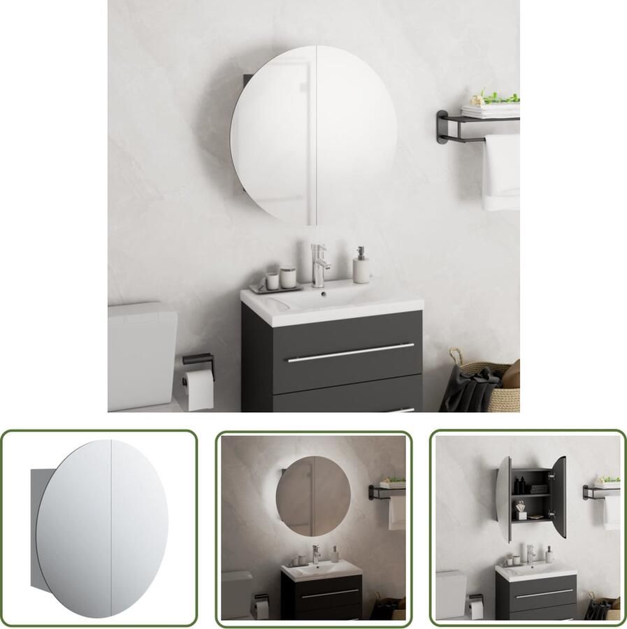 VidaXL Badkamerspiegel Badkamerkast met ronde spiegel en LED 40x40x17 5 cm grijs Led Spiegel Makeup Spiegel Houten Kast