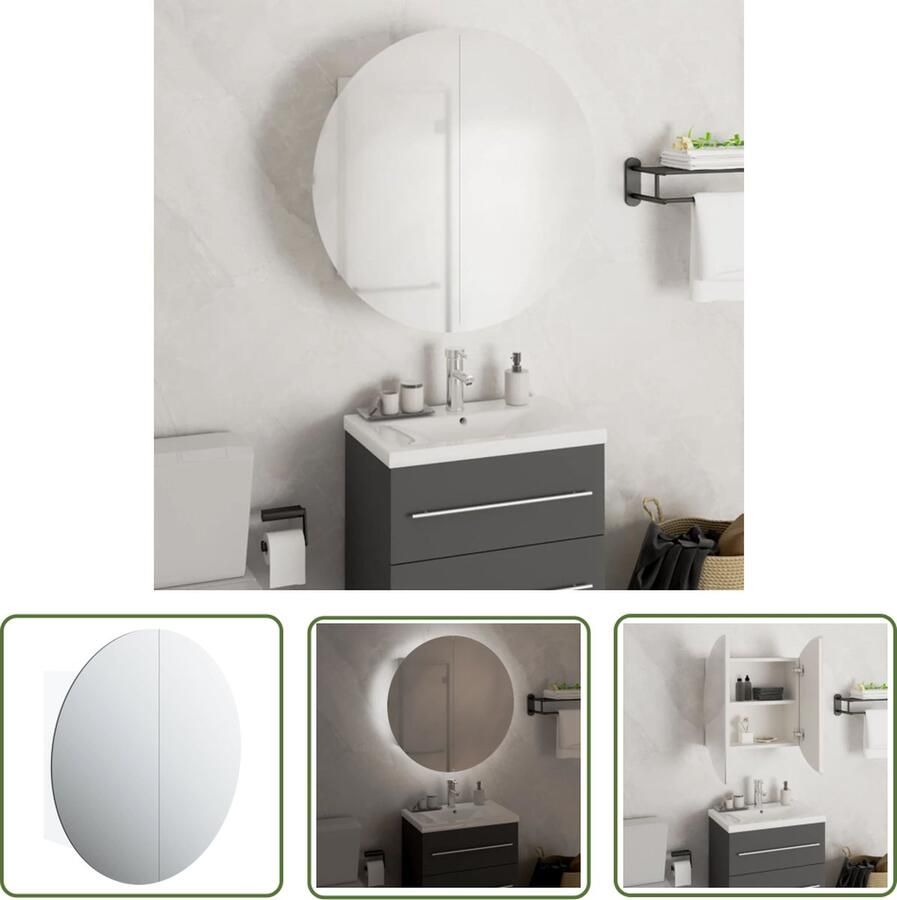 VidaXL Badkamerspiegel Badkamerkast met ronde spiegel en LED 47x47x17 5 cm wit Led Spiegel Badkamermeubilair Houten Badkamerkast