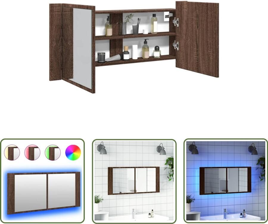 VidaXL Badkamerspiegel Badkamerkast met spiegel en LED 100x12x45 cm bruin eikenkleurig Led Spiegel Houten Badkamermeubel Bruine Badkamerkast