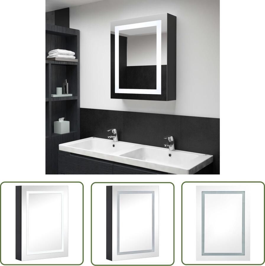 VidaXL Badkamerspiegel Badkamerkast met spiegel en LED 50x13x70 cm Led Verlichting Mdf Kast Zwarte Badkamermeubel