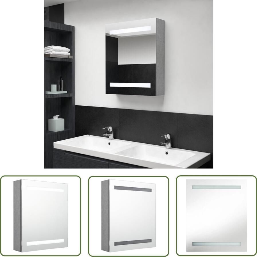 VidaXL Badkamerspiegel Badkamerkast met spiegel en LED 50x14x60 cm betongrijs Led Verlichting Mdf Kast Grijze Badkamermeubel