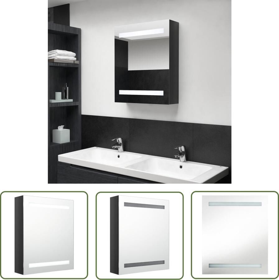 VidaXL Badkamerspiegel Badkamerkast met spiegel en LED 50x14x60 cm glanzend zwart Led Verlichting Zwarte Badkamermeubilair Mdf Kast