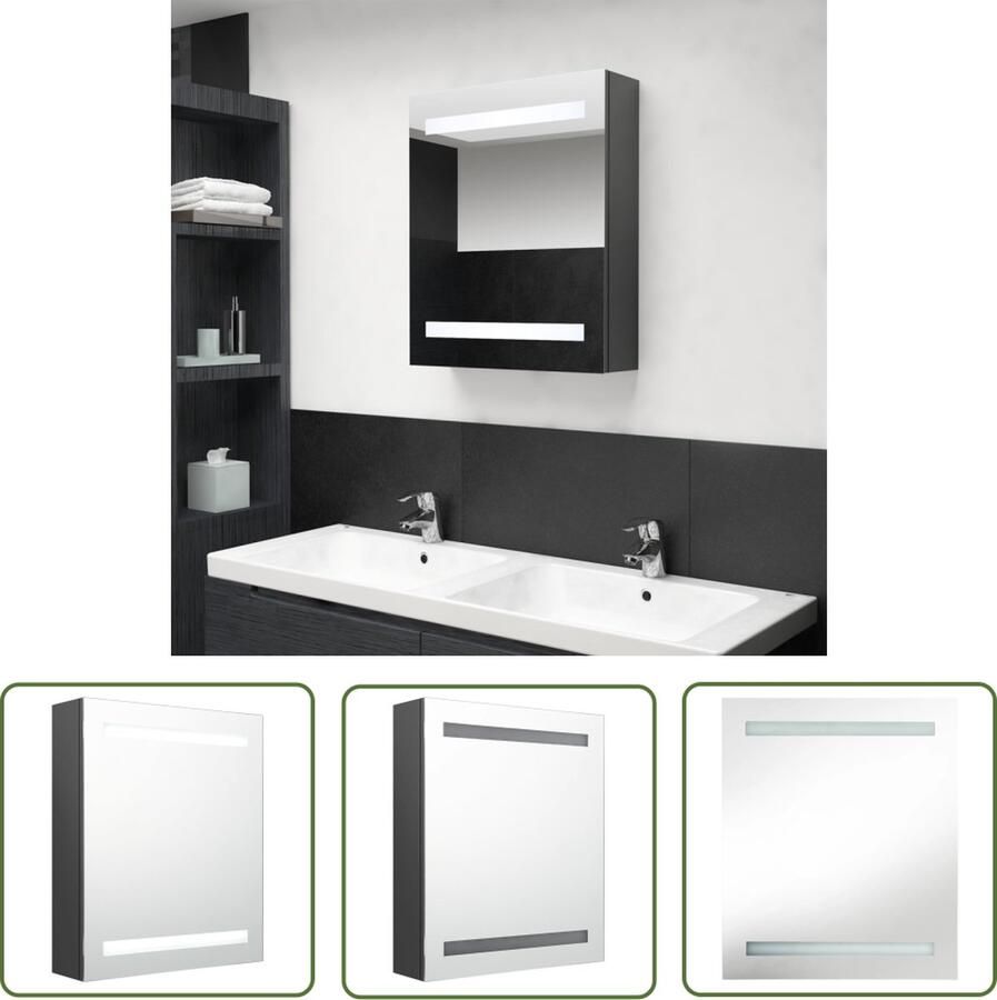 VidaXL Badkamerspiegel Badkamerkast met spiegel en LED 50x14x60 cm grijs Led Verlichting Mdf Kast Design Badkamer