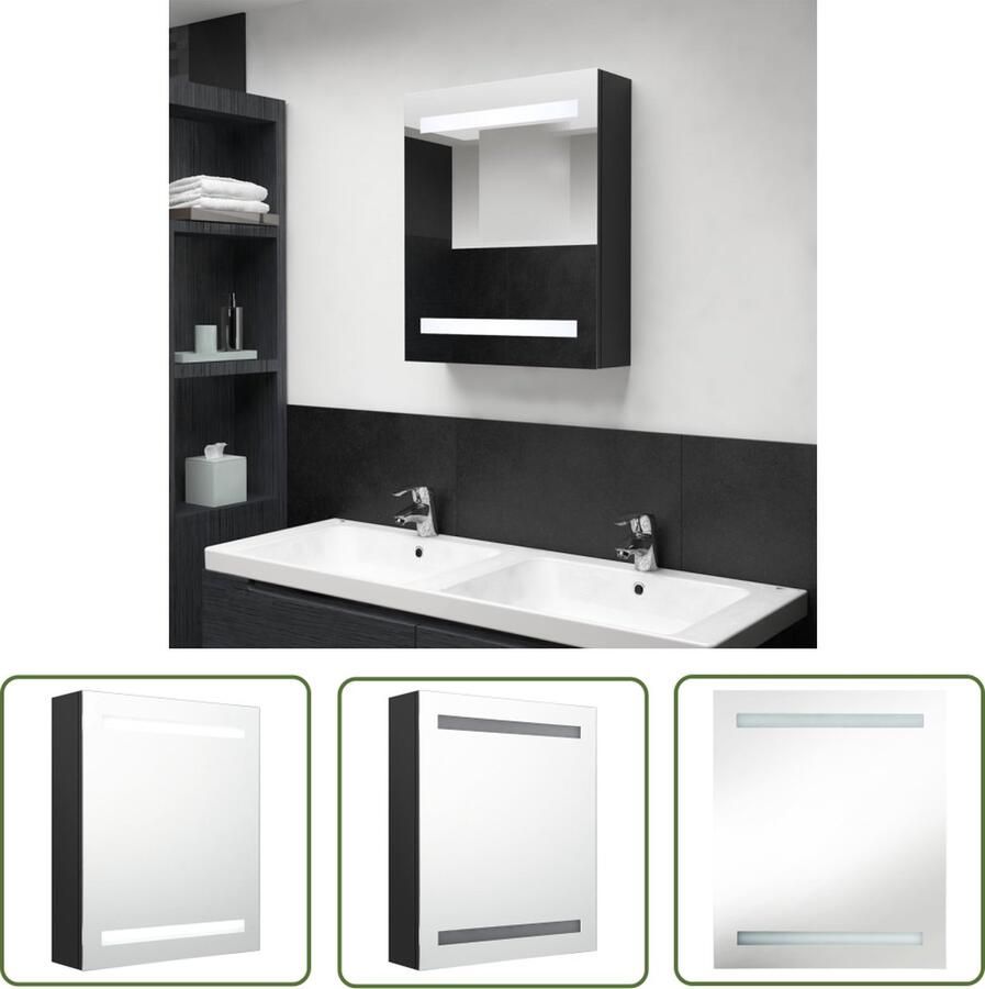 VidaXL Badkamerspiegel Badkamerkast met spiegel en LED 50x14x60 cm zwart Led Verlichting Mdf Kast Zwarte Badkamermeubilair