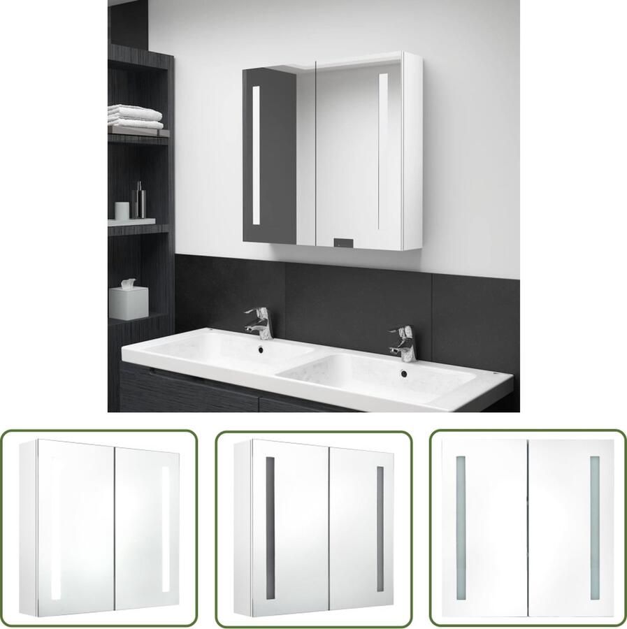 VidaXL Badkamerspiegel Badkamerkast met spiegel en LED 62x14x60 cm glanzend wit Led Verlichting Mdf Kast Badkamermeubilair